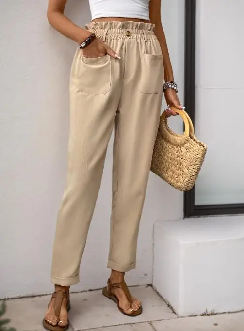 Commuting Pencil Pants Women's Pants Elegant Bottom Fashionable Pocket Elastic Waist Apricot Color Hanging Straight Leg Pants
Commuting Pencil Pants Women's Pants Elegant Bottom Fashionable Pocket Elastic Waist Apricot Color Hanging Straight Leg Pants