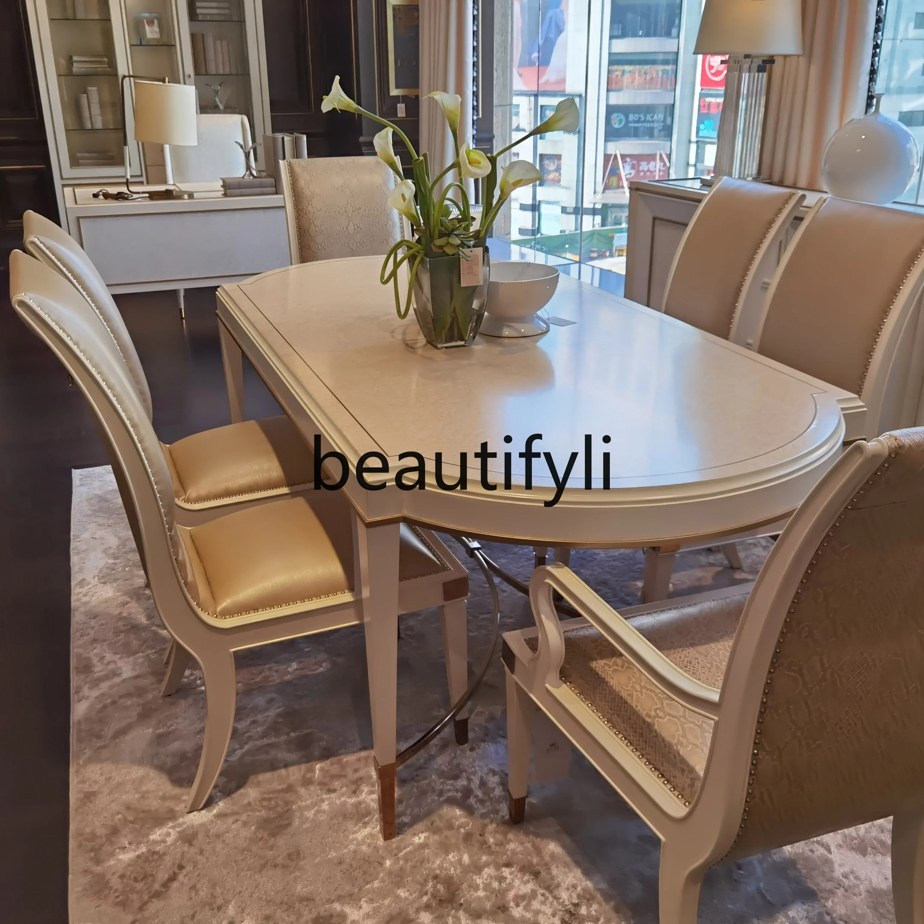 ssK178 A55 American light luxury solid wood long dining table is simple and retro, the dining table and chair combination are c
ssK178 A55 American light luxury solid wood long dining table is simple and retro, the dining table and chair combination are c