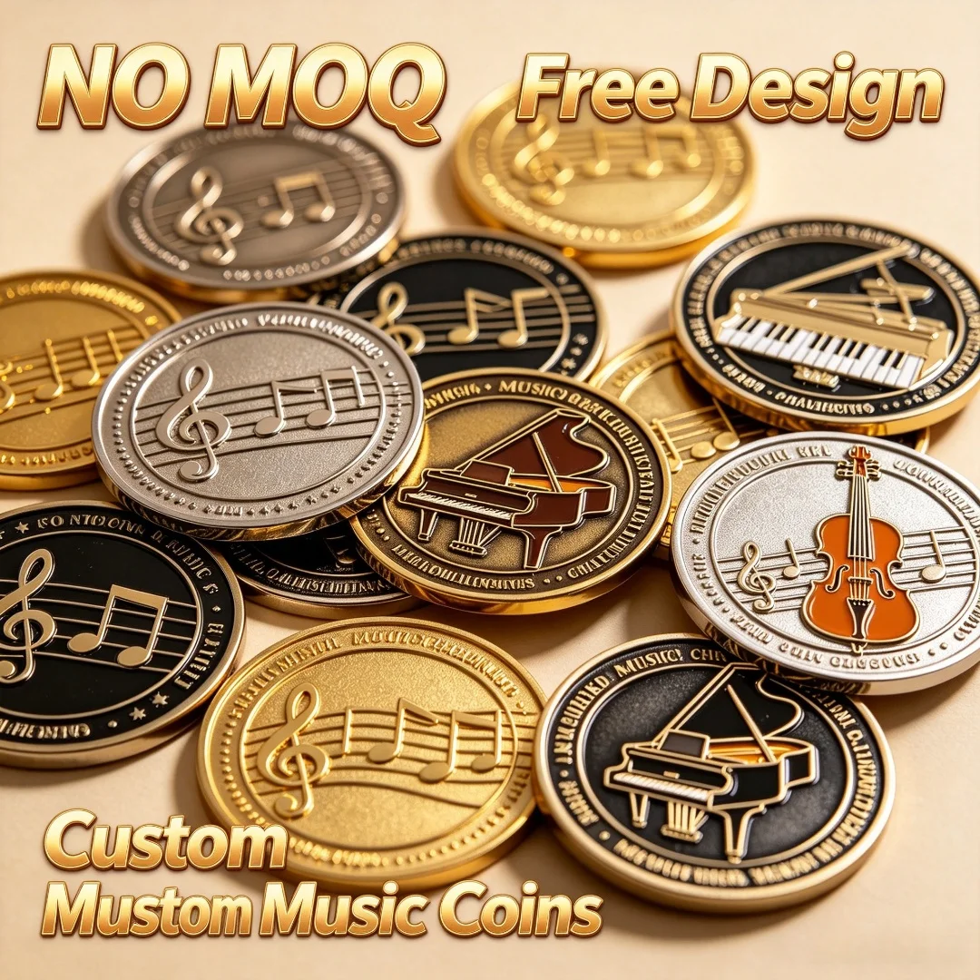 Custom Music Coin Gold Silver Plated Metal Souvenir Coin with Piano Violin Guitar Note Design for Music Lovers
Custom Music Coin Gold Silver Plated Metal Souvenir Coin with Piano Violin Guitar Note Design for Music Lovers