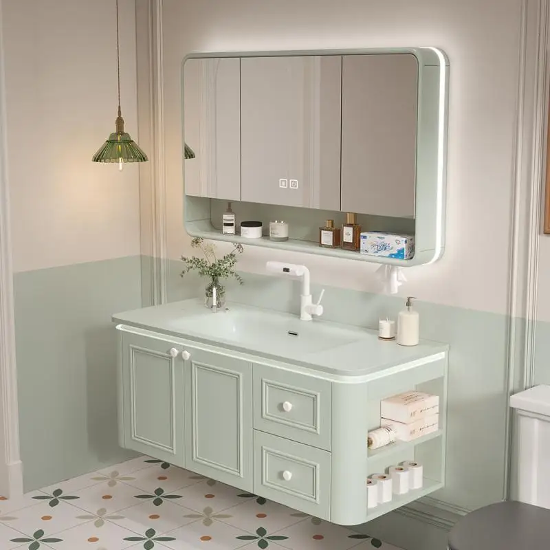 Oak bathroom cabinet arc with side cabinet ceramic integrated basin green bathroom hand washing cabinet combination toilet
Oak bathroom cabinet arc with side cabinet ceramic integrated basin green bathroom hand washing cabinet combination toilet