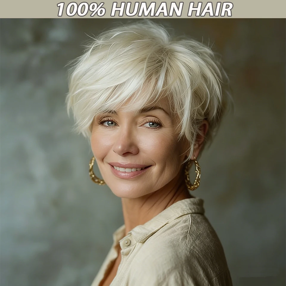 6 Inch Women's Short Straight Pixie Cut Wig #60 White Straight Brazilian Virgin Human Hair Wigs with Bangs Full Machine Made Wig
6 Inch Women's Short Straight Pixie Cut Wig #60 White Straight Brazilian Virgin Human Hair Wigs with Bangs Full Machine Made Wig