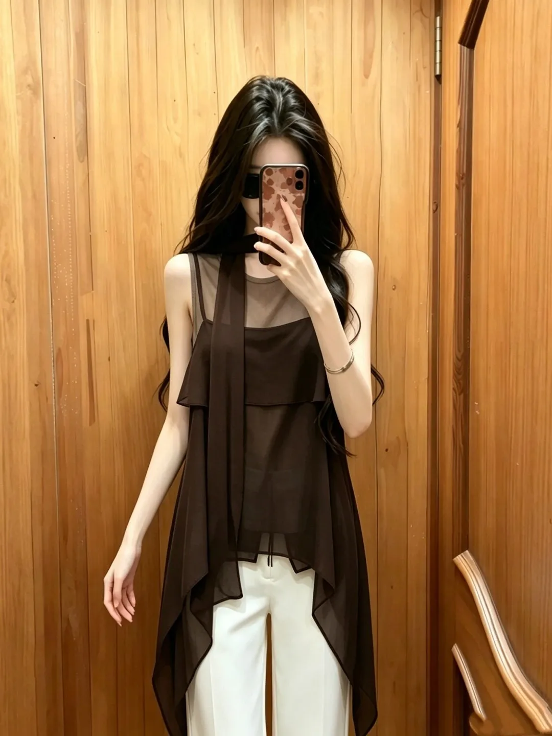 Summer Vintage Style Women's Two-Piece Set Irregular Hem Sleeveless round Neck Top with Sash Breathable Lightweight Mesh Vest
Summer Vintage Style Women's Two-Piece Set Irregular Hem Sleeveless round Neck Top with Sash Breathable Lightweight Mesh Vest
