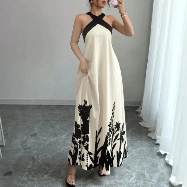 2026 European and American women's summer vacation neck halter bow strap contrasting color big skirt dress
2026 European and American women's summer vacation neck halter bow strap contrasting color big skirt dress