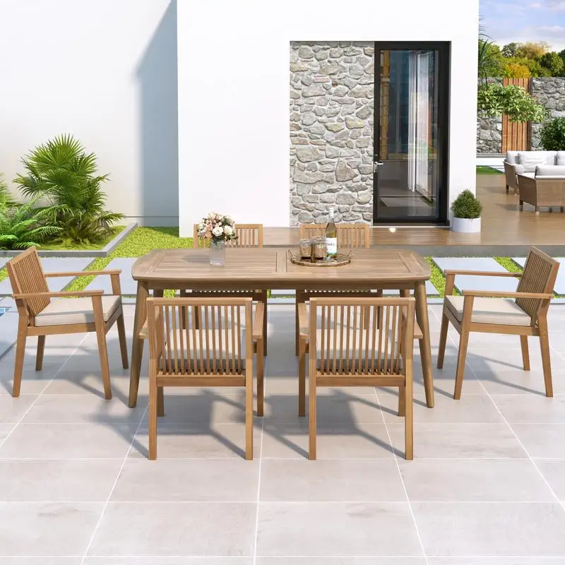 7-Piece Acacia Outdoor Dining Set - 70.75" Table & 6 Chairs w/ Cushions for Patio & Garden
7-Piece Acacia Outdoor Dining Set - 70.75" Table & 6 Chairs w/ Cushions for Patio & Garden