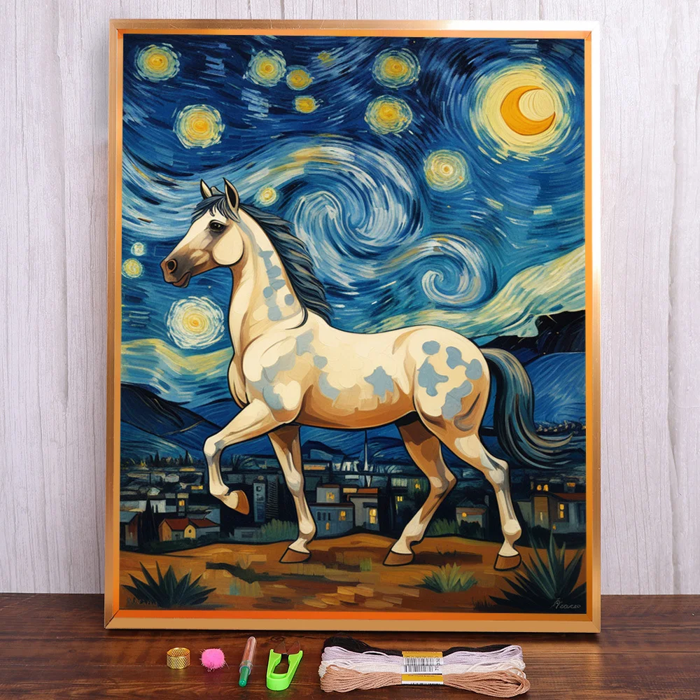 Starry Night Horse Cross-Stitch Complete Kit DIY Embroidery Handicraft Craft Handmade Handiwork Stamped For Adults Home Decor
Starry Night Horse Cross-Stitch Complete Kit DIY Embroidery Handicraft Craft Handmade Handiwork Stamped For Adults Home Decor