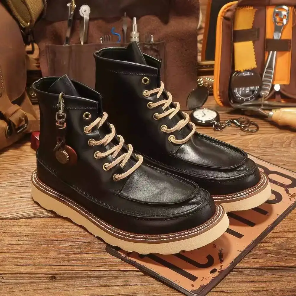 Winter Mens Boots Lace Up Cowhide Genuine Leather Work Boots Thick Platform High Top Shoes Handmade Motorcycle Shoes
Winter Mens Boots Lace Up Cowhide Genuine Leather Work Boots Thick Platform High Top Shoes Handmade Motorcycle Shoes