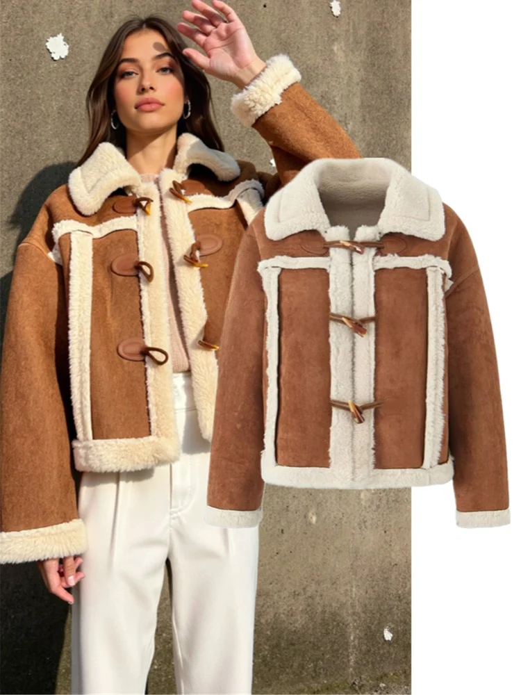 Retro Deer Horn Button Suede Lamb Fur Jacket Warm Gentle Integrated Loose Top Trendy Women's Short Outerwear Coat
Retro Deer Horn Button Suede Lamb Fur Jacket Warm Gentle Integrated Loose Top Trendy Women's Short Outerwear Coat