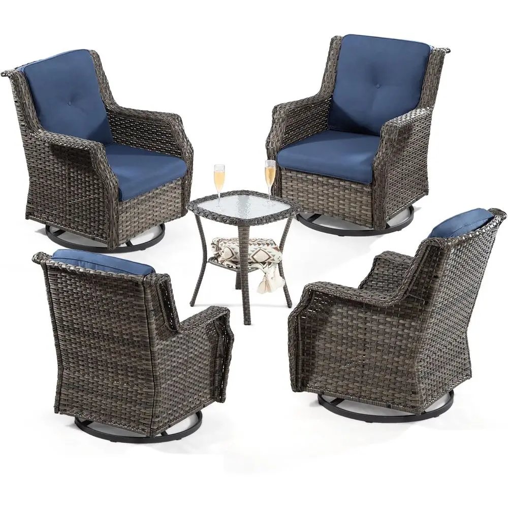 5-Piece Outdoor Swivel Rocker Set with 4 Chairs and Glass Table, Cushions Included (Grey/Blue Mix)
5-Piece Outdoor Swivel Rocker Set with 4 Chairs and Glass Table, Cushions Included (Grey/Blue Mix)