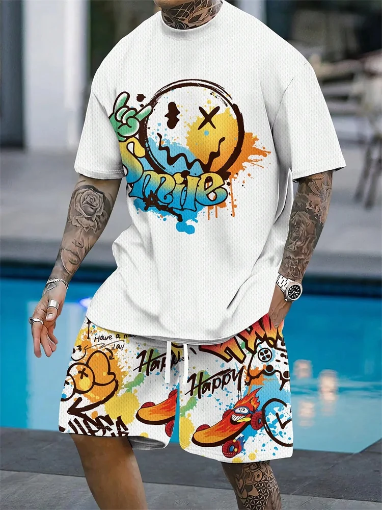 Новый мужской костюм 2025 года — креативный повседневный костюм с принтом граффити в стиле хип-хоп, летняя уличная мода, дышащая, удобная 
Новый мужской костюм 2025 года — креативный повседневный костюм с принтом граффити в стиле хип-хоп, летняя уличная мода, дышащая, удобная