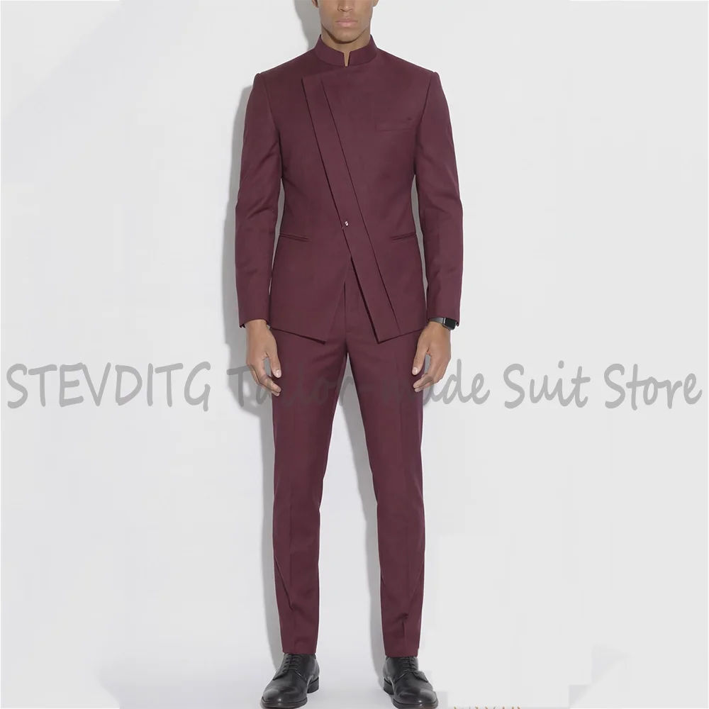 Stylish Design Solid Men's Suit Stand Collar Elegant Incline Asymmetry Single Button Outfit Office Party Formal Male Clothes Set
Stylish Design Solid Men's Suit Stand Collar Elegant Incline Asymmetry Single Button Outfit Office Party Formal Male Clothes Set