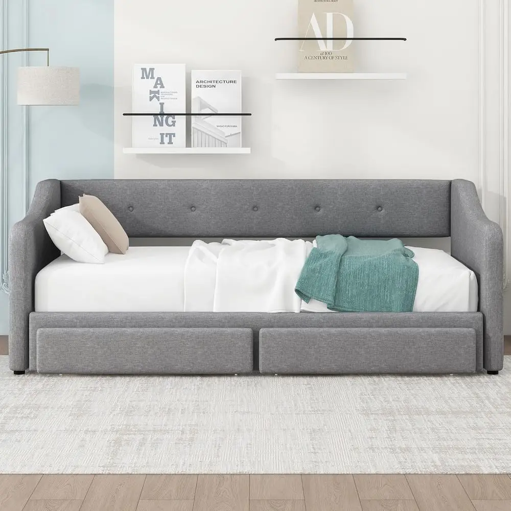 Gray Twin XL to King Linen Upholstered Daybed with Storage Drawers for Boys, Girls, Teens & Adults
Gray Twin XL to King Linen Upholstered Daybed with Storage Drawers for Boys, Girls, Teens & Adults