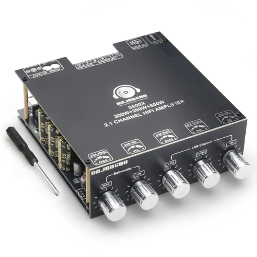 S600X 2.1 Channel Amplifier Board for Home Audio, Aluminum Black Housing, 300W+300W+600W Output, TPA3255 Chip with Bluetooth 5.
S600X 2.1 Channel Amplifier Board for Home Audio, Aluminum Black Housing, 300W+300W+600W Output, TPA3255 Chip with Bluetooth 5.