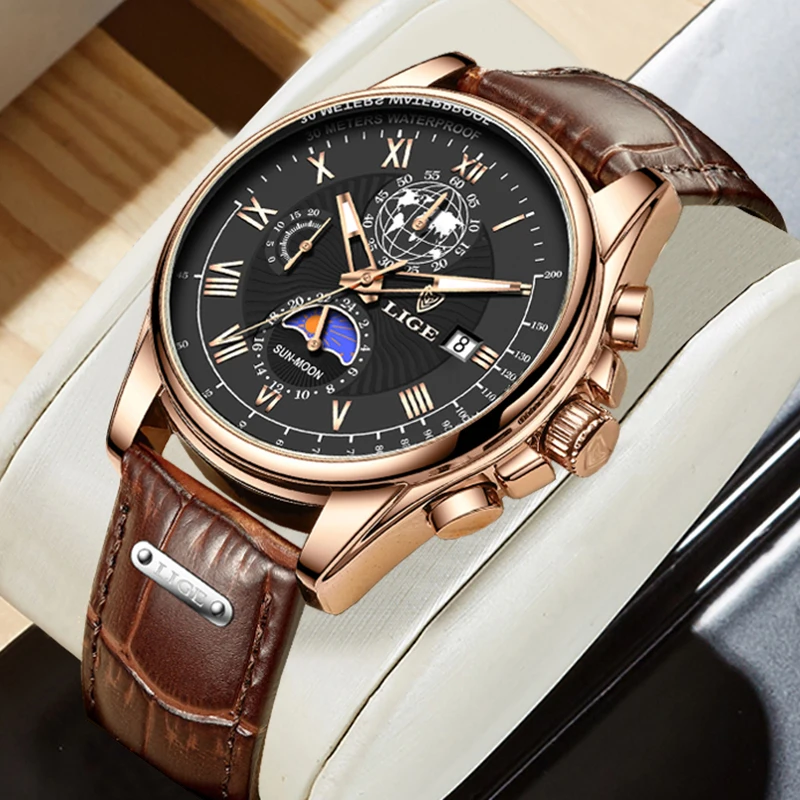 LIGE New Men's Quartz Wristwatch Fashion Brown Leather Watches Gift For Men Casual Business Sports Waterproof Chronograph Male
LIGE New Men's Quartz Wristwatch Fashion Brown Leather Watches Gift For Men Casual Business Sports Waterproof Chronograph Male