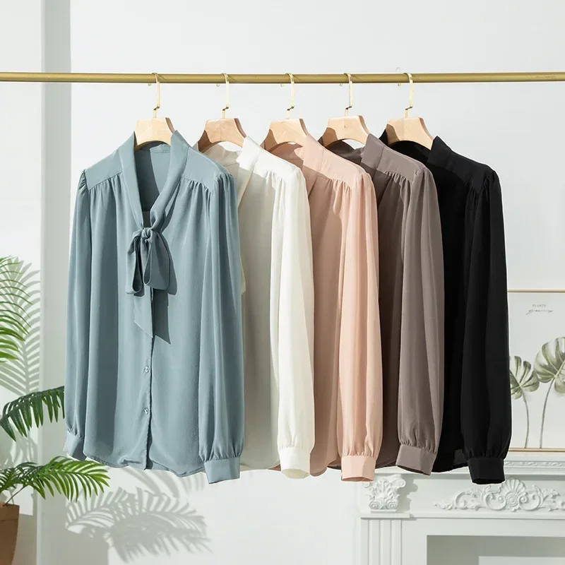 Women's Long Silk Ribbon Shirt Bow Temperament Long Sleeve Silk Women Blouse Sand Washed Crepe De Chine Mulberry Silk
Women's Long Silk Ribbon Shirt Bow Temperament Long Sleeve Silk Women Blouse Sand Washed Crepe De Chine Mulberry Silk