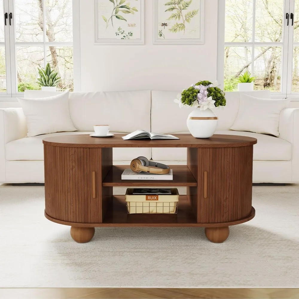 Rectangle Coffee Table, Mid-Century Modern Coffee Table with Storage & Sliding Doors, Fluted Coffee Table Center Table for Livin
Rectangle Coffee Table, Mid-Century Modern Coffee Table with Storage & Sliding Doors, Fluted Coffee Table Center Table for Livin