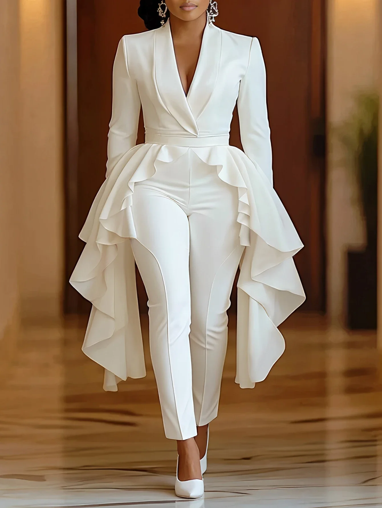 Women's Jumpsuit 2025 Elegant Long Sleeve V-Neck Ruffled Hem Formal Party Chic Dressy Jumpsuit
Women's Jumpsuit 2025 Elegant Long Sleeve V-Neck Ruffled Hem Formal Party Chic Dressy Jumpsuit