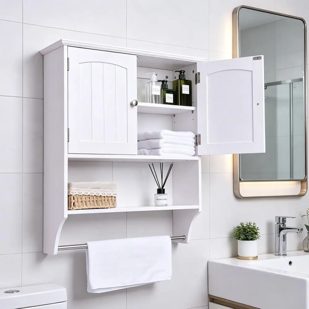 Space-Saving Wall-Mounted Bathroom Cabinet with Towel Bar and Over-the-Toilet Storage
Space-Saving Wall-Mounted Bathroom Cabinet with Towel Bar and Over-the-Toilet Storage