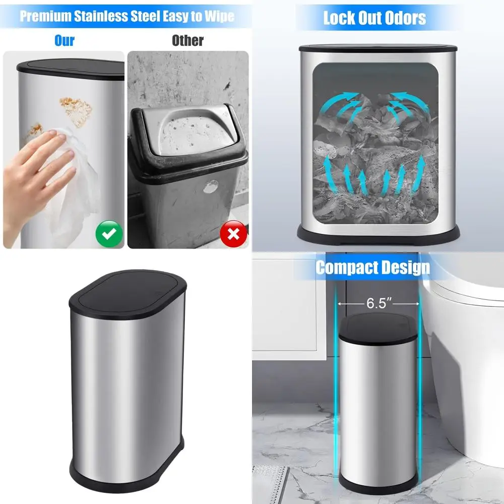 1.8 Gallon Stainless Steel Pop-Up Lid Trash Can - Slim, Dog-Proof Wastebasket for Home & Office (Silver)
1.8 Gallon Stainless Steel Pop-Up Lid Trash Can - Slim, Dog-Proof Wastebasket for Home & Office (Silver)