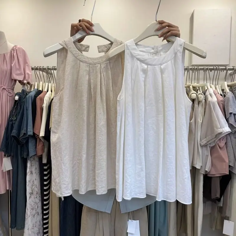 Tanks Camis Sleeveless Shirt Loose Round Neck Pleated Vest Top Blouse Women Blusas Mujer De Moda 2025 Sexy Shirts Crop
Tanks Camis Sleeveless Shirt Loose Round Neck Pleated Vest Top Blouse Women Blusas Mujer De Moda 2025 Sexy Shirts Crop