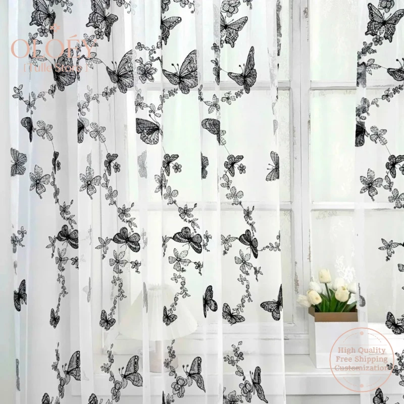 Bohemian Black Butterfly Tulle Curtains for Bedroom Living Room Vintage Voile Sheer Drape Farmhouse Window Decor Light Filtering
Bohemian Black Butterfly Tulle Curtains for Bedroom Living Room Vintage Voile Sheer Drape Farmhouse Window Decor Light Filtering