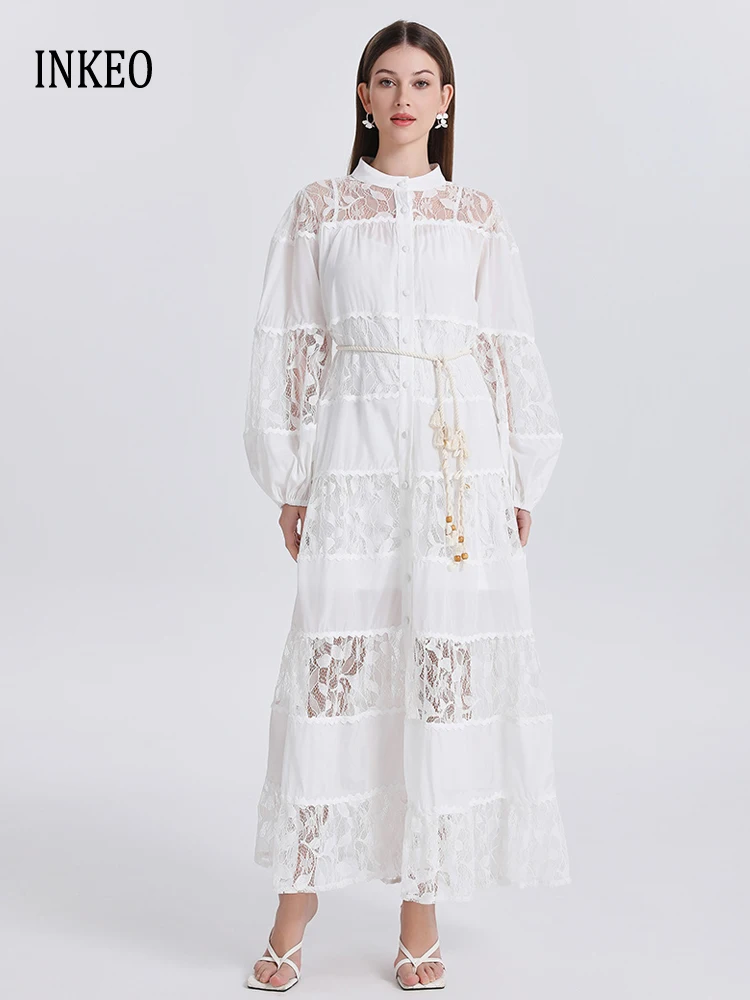 Luxury Lace patchwork Maxi dress for women 2025 Collection White Embroidery hollow out Long sleeve dresses Sashes INKEO 5D142
Luxury Lace patchwork Maxi dress for women 2025 Collection White Embroidery hollow out Long sleeve dresses Sashes INKEO 5D142