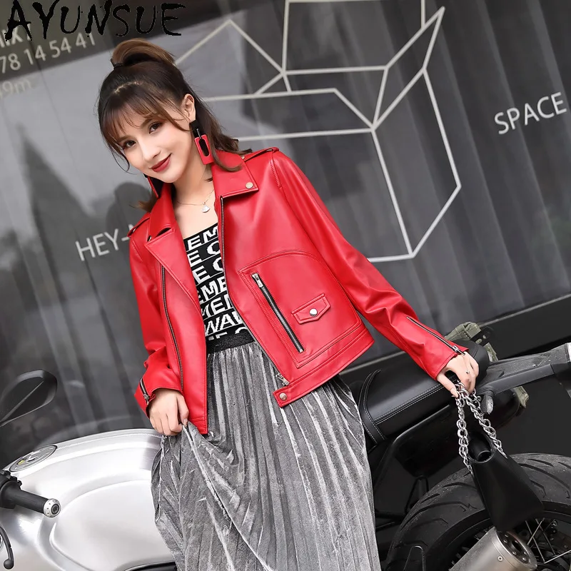AYUNSUE мотоциклетные куртки из натуральной овчины, женская куртка из натуральной кожи, весенне-осенняя одежда 202, новые пальто Jaqueta De Couro 
AYUNSUE мотоциклетные куртки из натуральной овчины, женская куртка из натуральной кожи, весенне-осенняя одежда 202, новые пальто Jaqueta De Couro