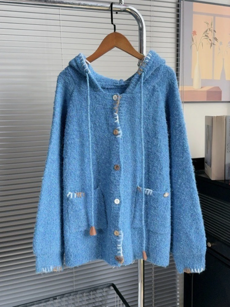 Lazy Style Vintage Cardigan Hooded Long Sleeve Pockets Single Breasted Sweaters Korean Fashion Knit Tops 2025 New Women Clothing
Lazy Style Vintage Cardigan Hooded Long Sleeve Pockets Single Breasted Sweaters Korean Fashion Knit Tops 2025 New Women Clothing