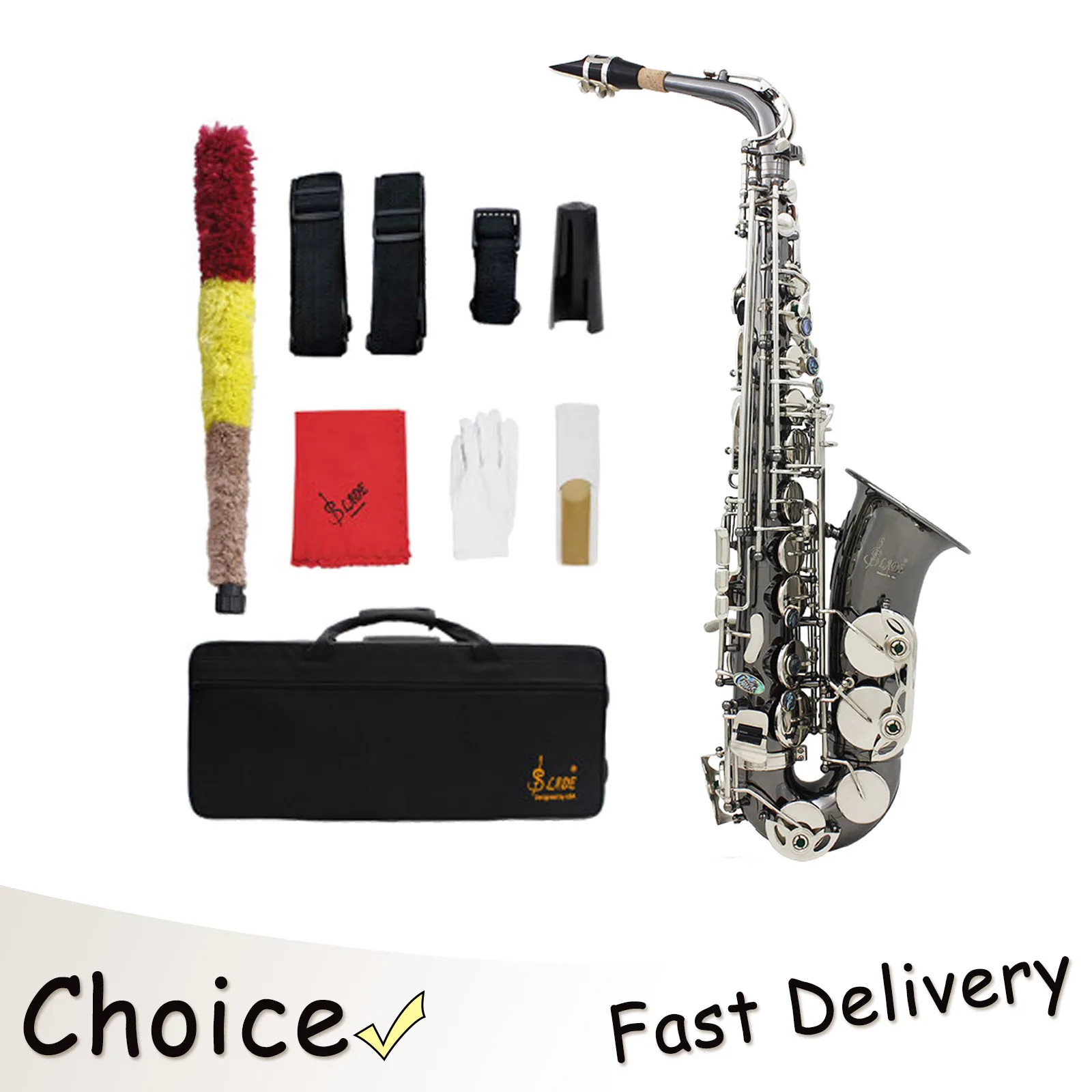 SLADE Alto Saxophone Bb Brass Body Engraved Black Nickel Plated Saxophone Professional Woodwind Musical Instrument Sax With Bag
SLADE Alto Saxophone Bb Brass Body Engraved Black Nickel Plated Saxophone Professional Woodwind Musical Instrument Sax With Bag