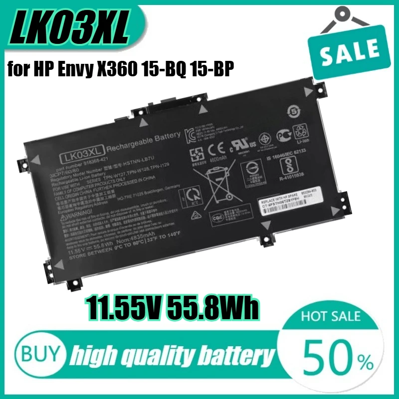 11.55V 55.8Wh LK03XL Laptop Battery for HP Envy X360 15-BQ 15-BP 17M HSTNN-UB7I L09049-1B1 916814-855
11.55V 55.8Wh LK03XL Laptop Battery for HP Envy X360 15-BQ 15-BP 17M HSTNN-UB7I L09049-1B1 916814-855