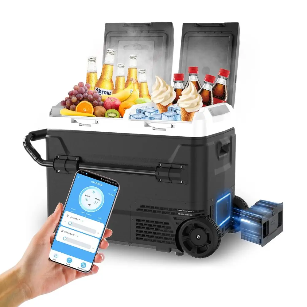 Cooler with Battery 12V 52 Quart50L Car Refrigerator Dual Zone Dual Door Freezer Fridge with Wheels 12 24V DC amp 100240V AC Po
Cooler with Battery 12V 52 Quart50L Car Refrigerator Dual Zone Dual Door Freezer Fridge with Wheels 12 24V DC amp 100240V AC Po