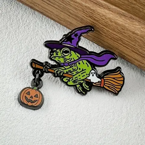 Halloween Frog Witch Enamel Brooch Broom Pumpkin Ghost Pendant Badge Backpack Hat Holiday Accessories Party Gift