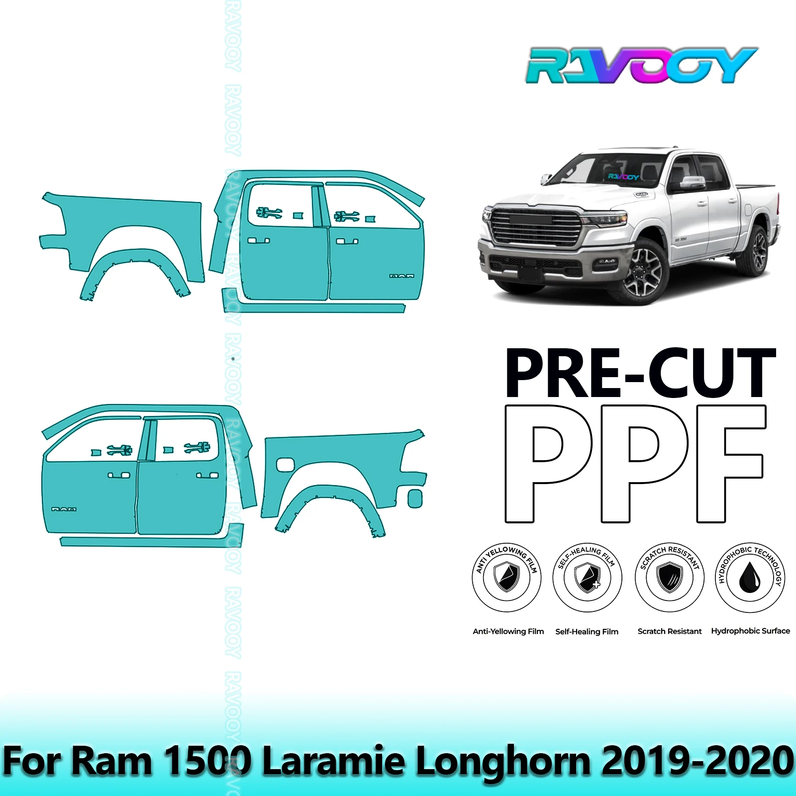 For Ram 1500 Laramie Longhorn 2019-2020 8.5mil Clear Matte Pre-Cut PPF Door & A/B Pillar Kit TPU Paint Protection Film Set
For Ram 1500 Laramie Longhorn 2019-2020 8.5mil Clear Matte Pre-Cut PPF Door & A/B Pillar Kit TPU Paint Protection Film Set