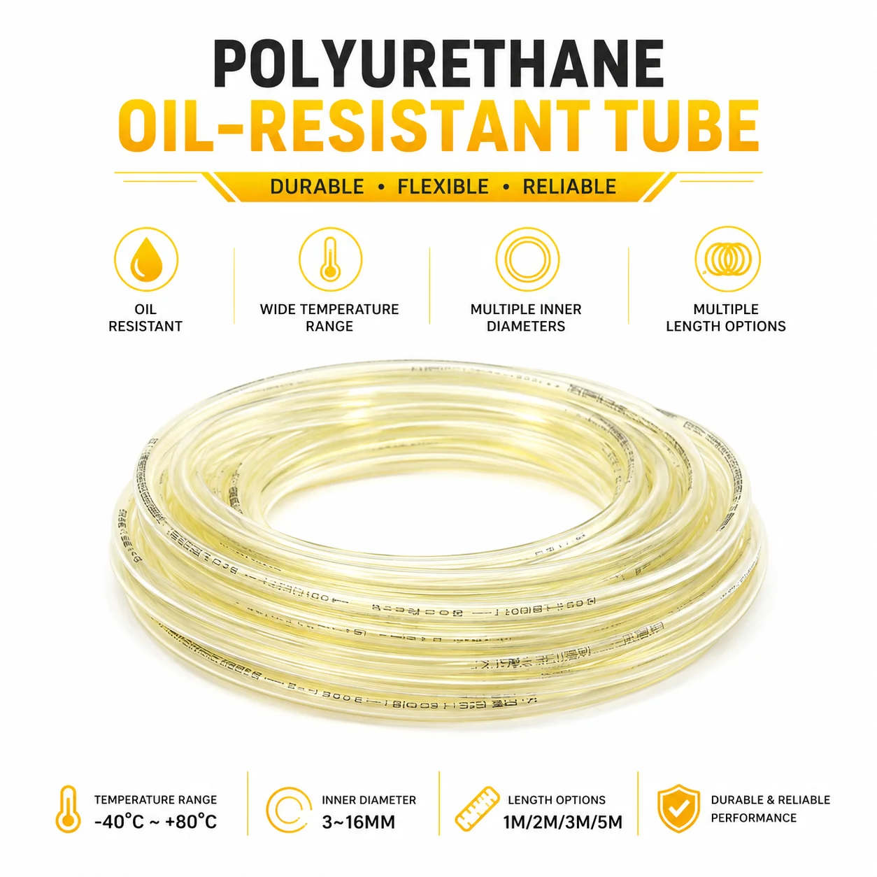 1/2/3/5M TPU Hose with inner diameter of 3~16mm, oil resistant and anti-aging hydraulic tubing precision instrument sleeve.
1/2/3/5M TPU Hose with inner diameter of 3~16mm, oil resistant and anti-aging hydraulic tubing precision instrument sleeve.