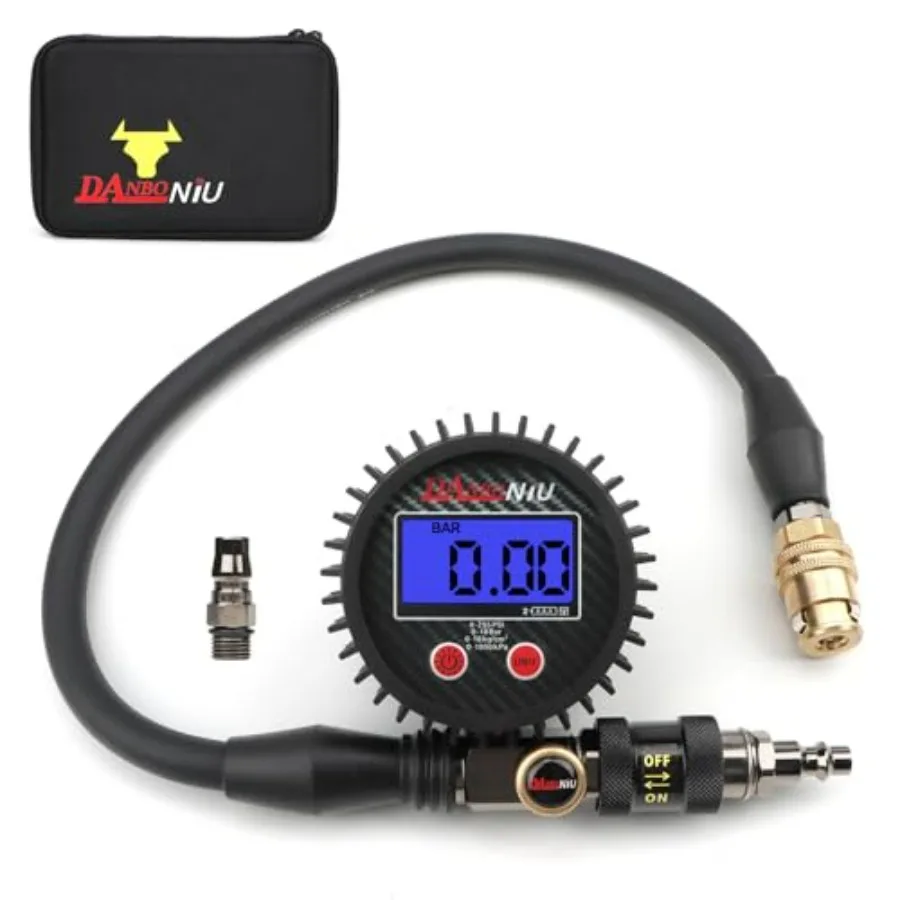 Digital Tire Inflator Gauge 0-250 PSI Heavy Duty Air Chuck with Quick Connect Coupler for Truck SUV Digital Air Pressure Gun wi
Digital Tire Inflator Gauge 0-250 PSI Heavy Duty Air Chuck with Quick Connect Coupler for Truck SUV Digital Air Pressure Gun wi
