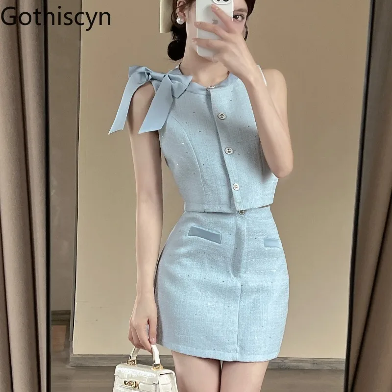 Gothiscyn Elegant Skirt Set Women's Summer Bow Tweed Vest High Waist Mini Skirt Two-piece Set Fashion Female Clothes
Gothiscyn Elegant Skirt Set Women's Summer Bow Tweed Vest High Waist Mini Skirt Two-piece Set Fashion Female Clothes