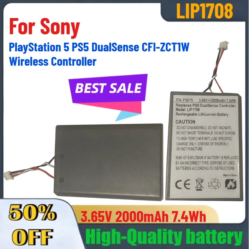 3.65V 2000mAh 7.4Wh LIP1708 Replacement Battery For Sony PlayStation 5 PS5 DualSense CFI-ZCT1W Wireless Controller
3.65V 2000mAh 7.4Wh LIP1708 Replacement Battery For Sony PlayStation 5 PS5 DualSense CFI-ZCT1W Wireless Controller