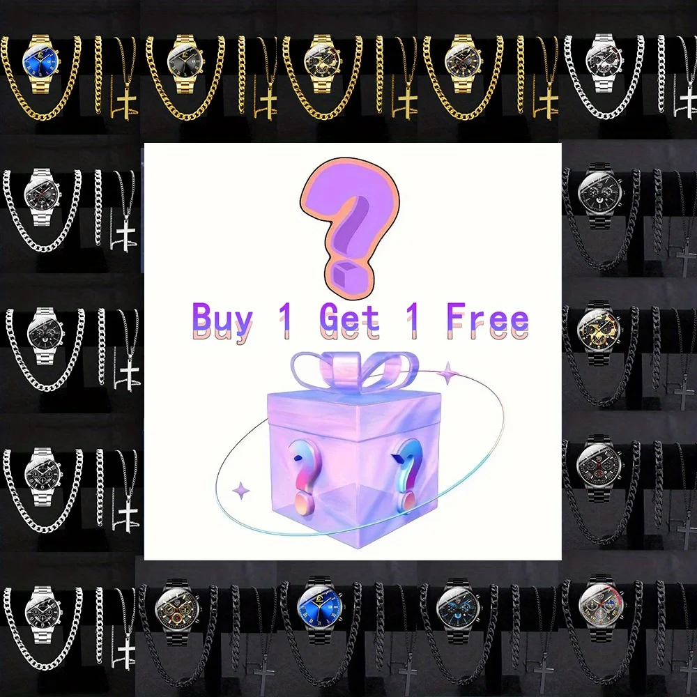 Mystery Box 8pcs/ set Date Round Dial Quartz Men's Watch choice for gift giving 4 Necklaces 2 Bracelets 2 Watches
Mystery Box 8pcs/ set Date Round Dial Quartz Men's Watch choice for gift giving 4 Necklaces 2 Bracelets 2 Watches