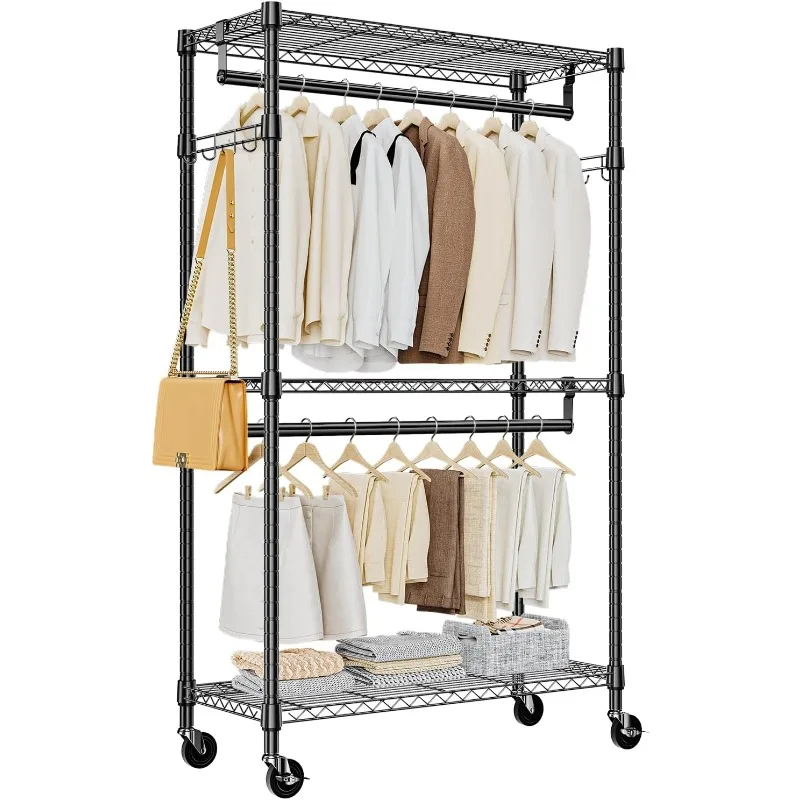 Heavy Duty Rolling Garment Rack 3 Tiers Adjustable Wire Shelving Clothes Rack with 2 Rods and Side Hooks
Heavy Duty Rolling Garment Rack 3 Tiers Adjustable Wire Shelving Clothes Rack with 2 Rods and Side Hooks