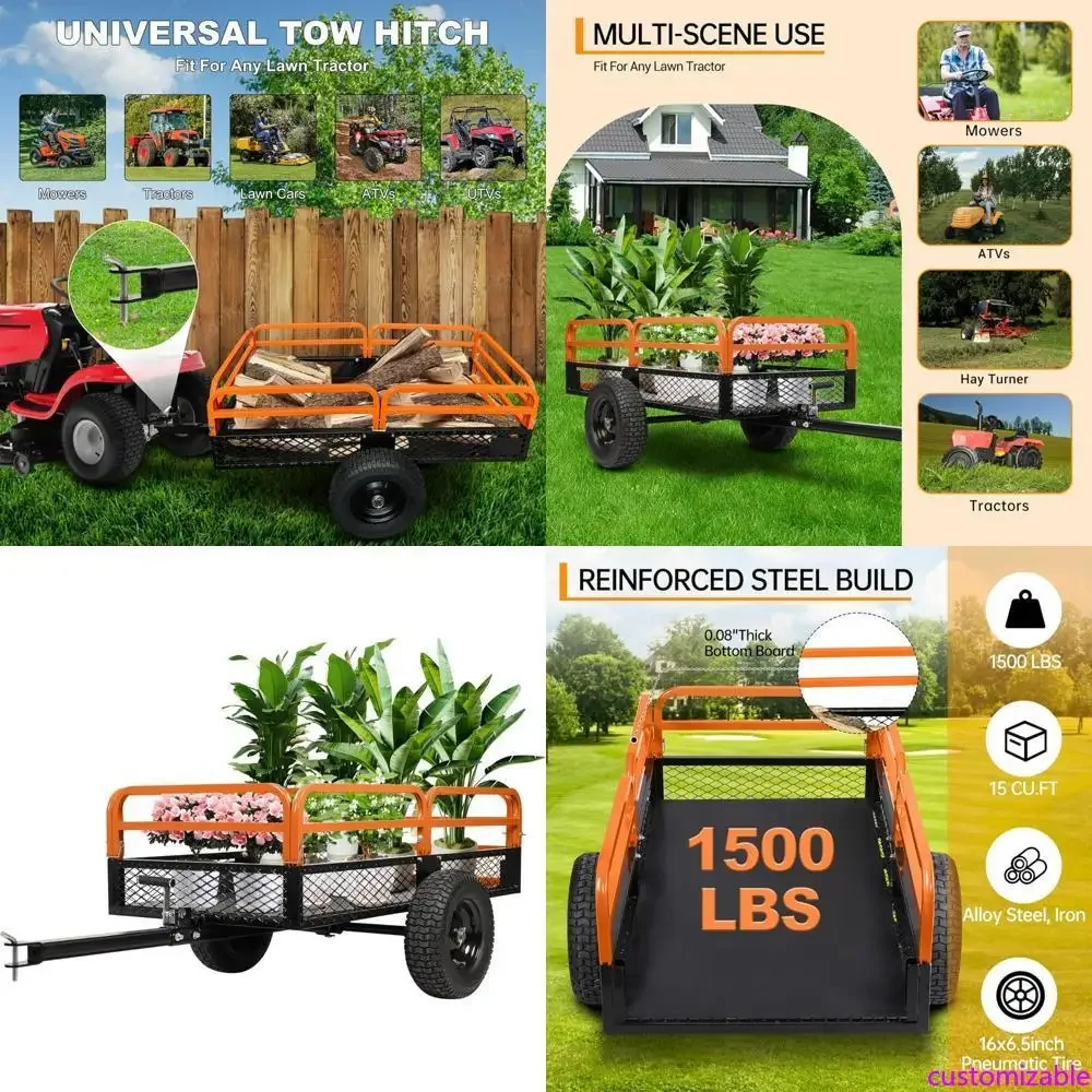 Sturdy Steel Garden Dump Cart with 1600 Lb Load Capacity and 15 Cubic Feet Storage for Lawn Mowers and Utility Use
Sturdy Steel Garden Dump Cart with 1600 Lb Load Capacity and 15 Cubic Feet Storage for Lawn Mowers and Utility Use