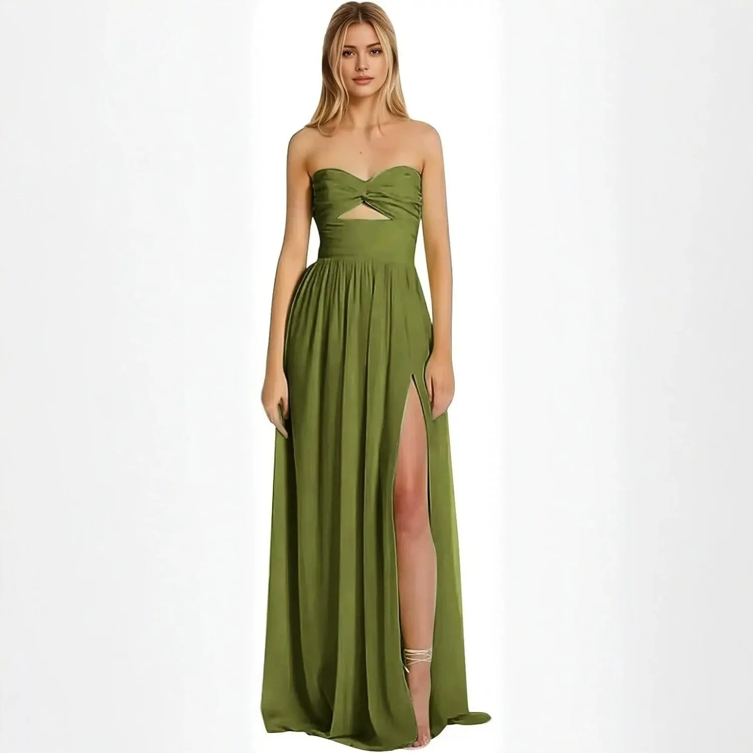Strapless Sweetheart Cutout Front High Slit Satin Bridesmaid Dress A Line Floor Length Wedding Evening Party Gown
Strapless Sweetheart Cutout Front High Slit Satin Bridesmaid Dress A Line Floor Length Wedding Evening Party Gown