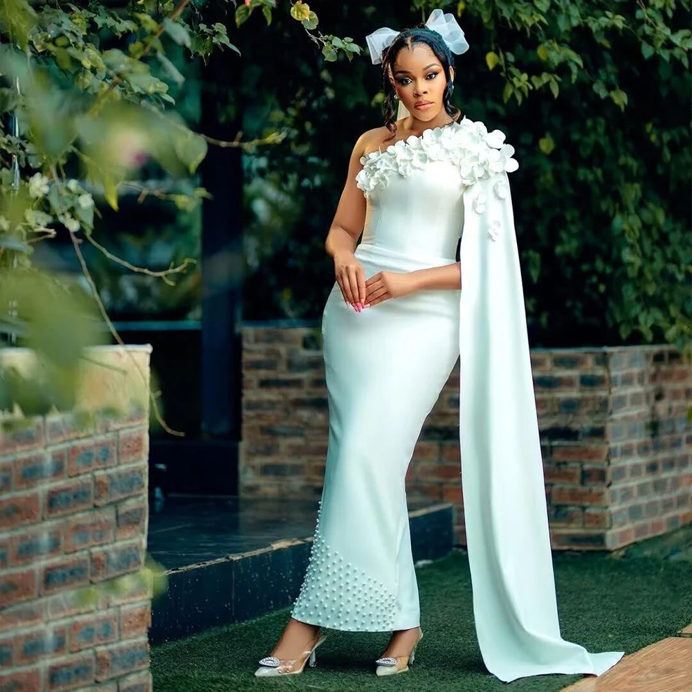 Mophiel Wedding Dresses One-Shoulder with 3D Flwers Pearls Ankle Length African Civil Bridal Gown Satin Bride Dress Customized
Mophiel Wedding Dresses One-Shoulder with 3D Flwers Pearls Ankle Length African Civil Bridal Gown Satin Bride Dress Customized