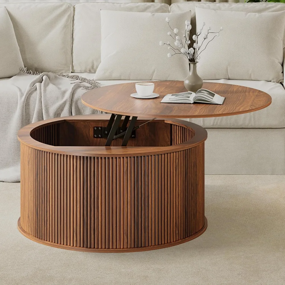 Round Coffee Table, Fluted Lift Top Coffee Table with Storage, Farmhouse Center Table Dining Circle Table for Living Room, Home
Round Coffee Table, Fluted Lift Top Coffee Table with Storage, Farmhouse Center Table Dining Circle Table for Living Room, Home