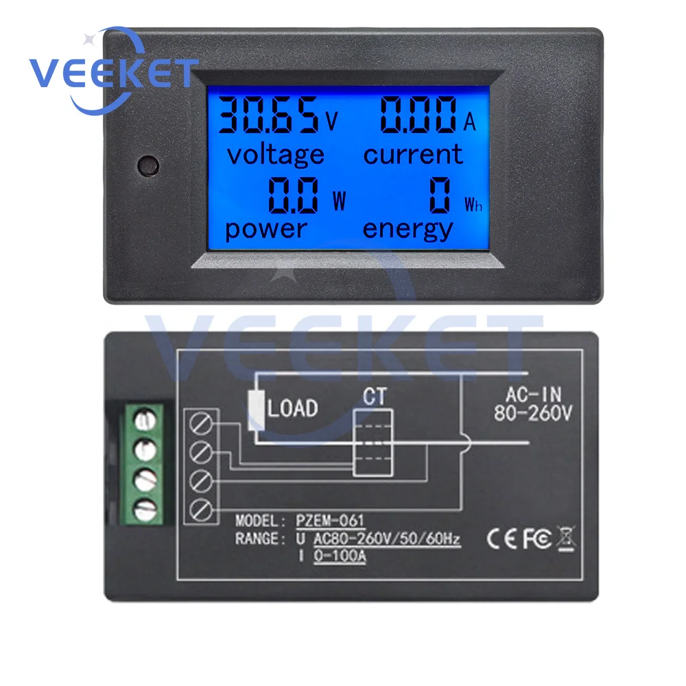 Power Meter Digital Multimeter LCD Display Voltage Current Energy Monitor with Overload Alarm Backlight Function AC 80-260V
Power Meter Digital Multimeter LCD Display Voltage Current Energy Monitor with Overload Alarm Backlight Function AC 80-260V