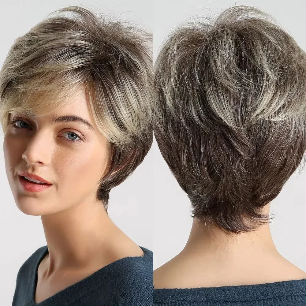 Dark Root Ombre Brown Blonde Short Hair Wigs Fluffy Pixie Cut Synthetic Wig for Black White Women Heat Resistant
Dark Root Ombre Brown Blonde Short Hair Wigs Fluffy Pixie Cut Synthetic Wig for Black White Women Heat Resistant