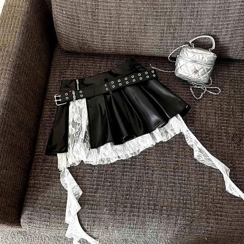 Autumn New Irregular Lace Splicing Sweet Spice Girl Pleated Skirt Pu Leather Short Skirt Women
Autumn New Irregular Lace Splicing Sweet Spice Girl Pleated Skirt Pu Leather Short Skirt Women