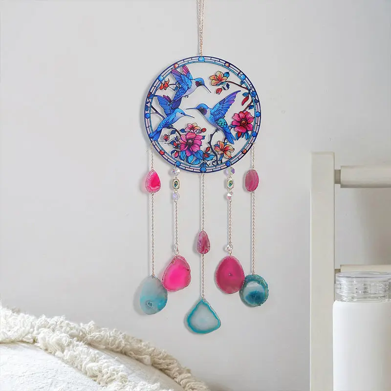 Blue Hummingbird with Flower Wind Chimes Interior Accessories Agate Slice Pendant Chakra Spirit Sun Catcher Home Decor Items
Blue Hummingbird with Flower Wind Chimes Interior Accessories Agate Slice Pendant Chakra Spirit Sun Catcher Home Decor Items