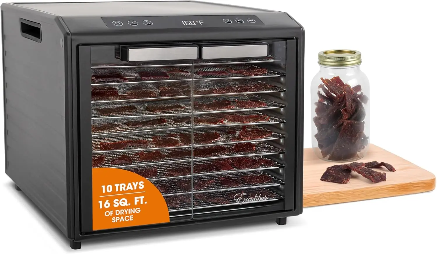 Food Dehydrator 10-Tray Select Series for Jerky, Fruit, Vegetables, Herbs, Pet Treats, Stainless Steel with Glass Doors and 60
Food Dehydrator 10-Tray Select Series for Jerky, Fruit, Vegetables, Herbs, Pet Treats, Stainless Steel with Glass Doors and 60