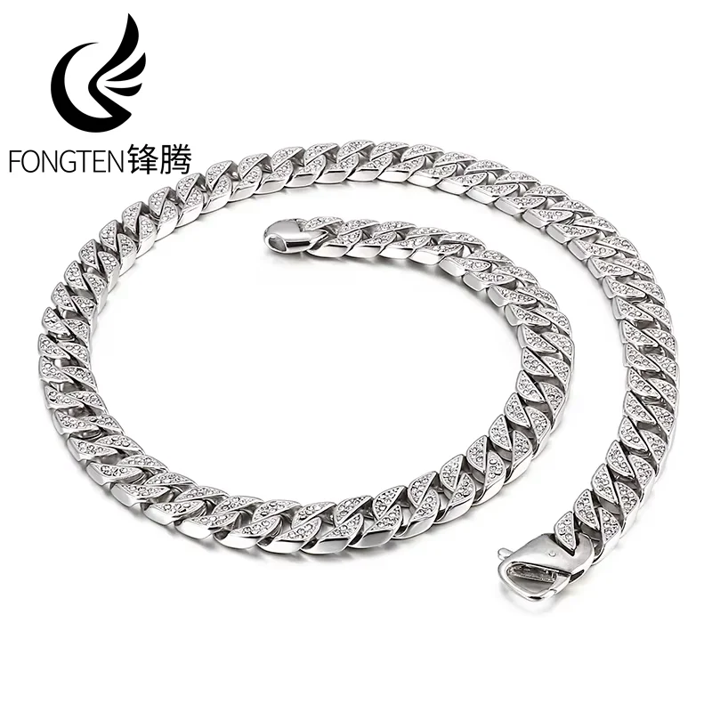 Fongten 60cm Cuban Chain Neckalce For Men Stainless Steel Rhinestone Collar Choker Male Hip Hop Fashion Jewelry Gifts
Fongten 60cm Cuban Chain Neckalce For Men Stainless Steel Rhinestone Collar Choker Male Hip Hop Fashion Jewelry Gifts