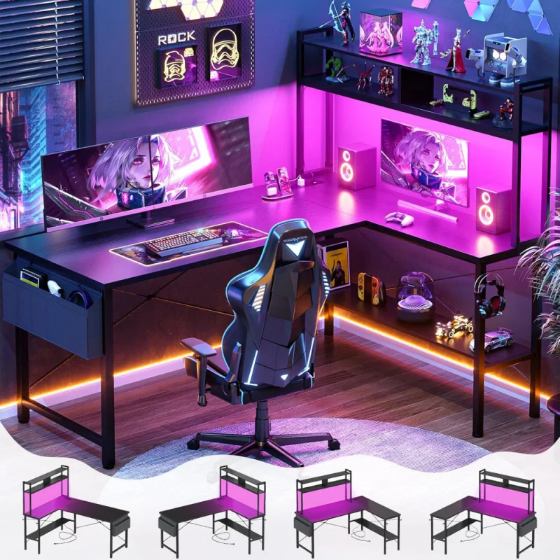 L Shaped Desk Gaming Desk, 59" L Shaped Computer Desk with LED Light & Power Outlet, Reversible Home Office Desk Gamer
L Shaped Desk Gaming Desk, 59" L Shaped Computer Desk with LED Light & Power Outlet, Reversible Home Office Desk Gamer