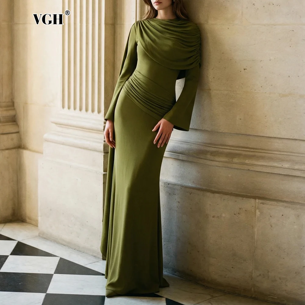 VGH Wedding Guests Green Shawl Mermaid Maxi Dress for Round Neck Flared Long Sleeve Draped Bodycon Skirt for Galas Red Carpet
VGH Wedding Guests Green Shawl Mermaid Maxi Dress for Round Neck Flared Long Sleeve Draped Bodycon Skirt for Galas Red Carpet